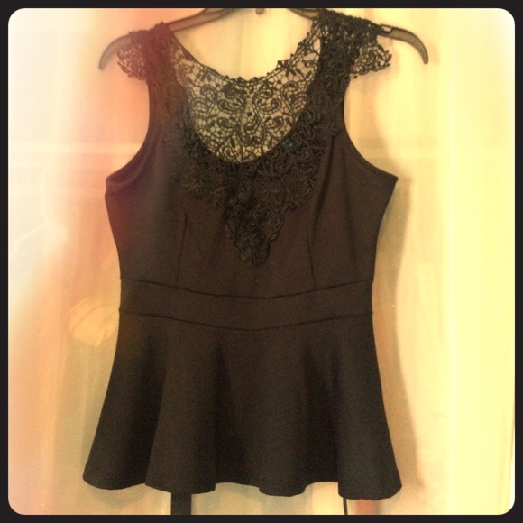 Black Lace Peplum Top