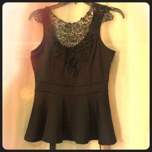 Black Lace Peplum Top