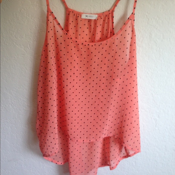 Pink/salmon colored chiffon tank.