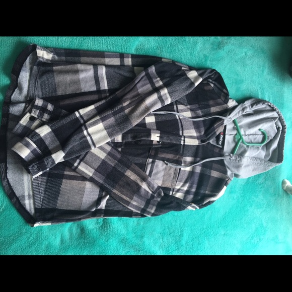 Black and white hooded flannel