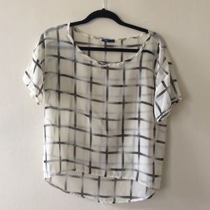 Grid pattern black and white sheer top