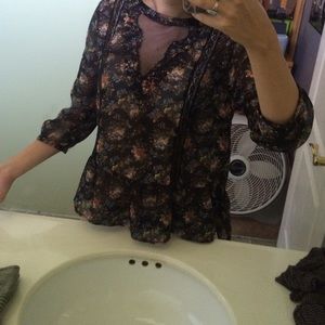 Black floral sheer blouse. Gently used