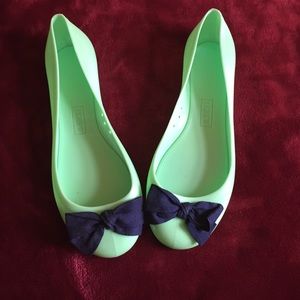 J crew mint green rubber rain flats