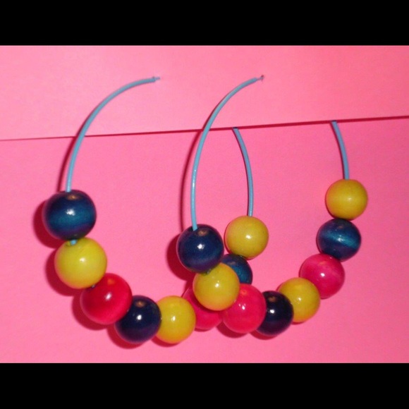 Large Hoop and wood bead earrings