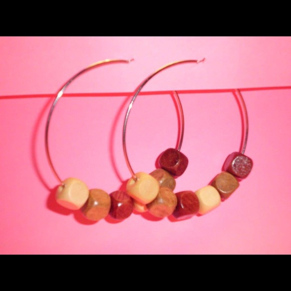 Large hoop and wood bead earrings