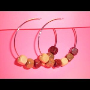 Large hoop and wood bead earrings