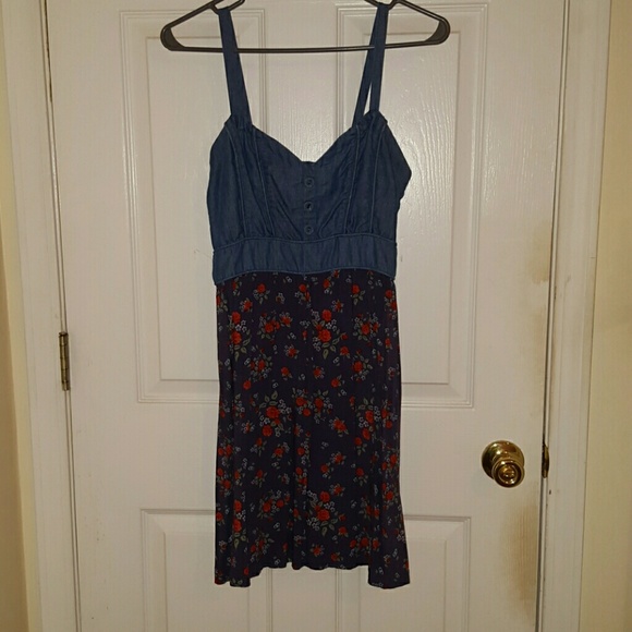 Denim and floral sundress.
