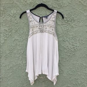 American Eagle Beaded White Tank Top