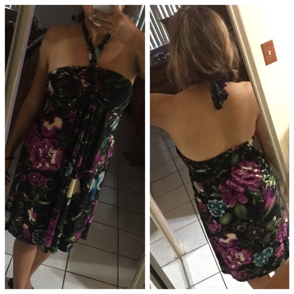 Black Floral Sexy Dress Fucshia Green Fall Flowy