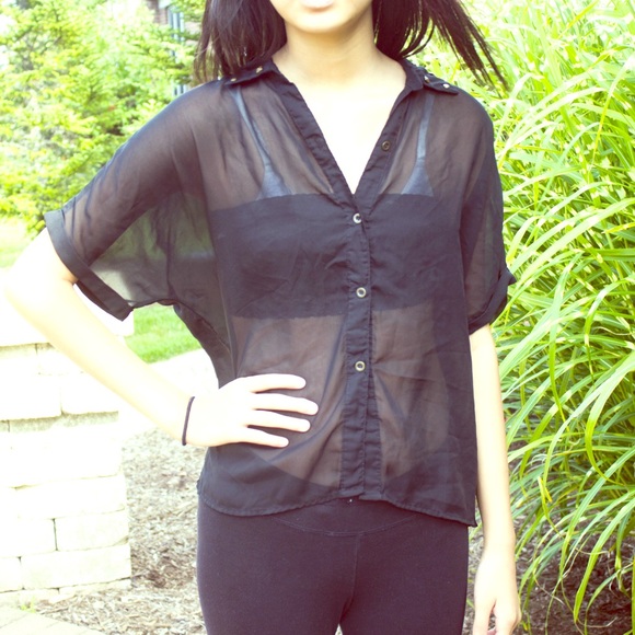 Sheer Black Top w/Studded Collar