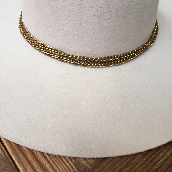 Sold β’ Light Beige Floppy Hat with Gold Chains - Picture 2 of 4