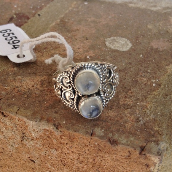 Natural Rainbow Moonstone Ring.