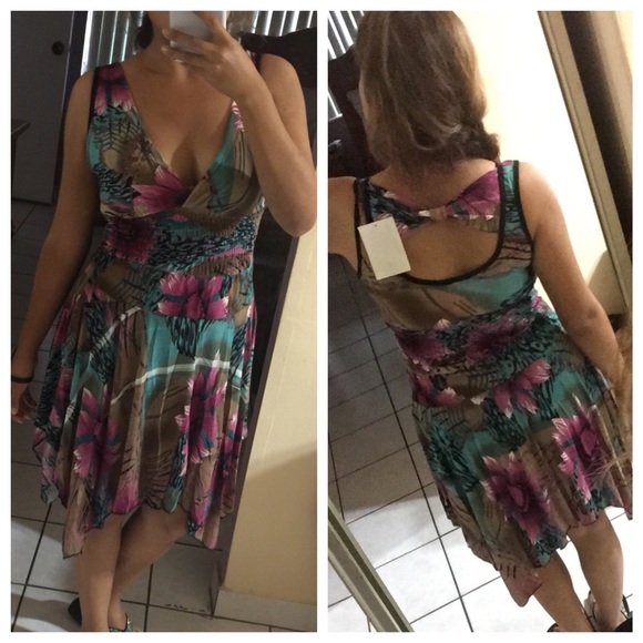 🆕Floral Violet Turquoise Asymmetrical Flowy Brown