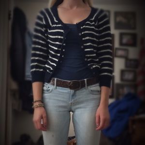 Blue and white striped cardigan