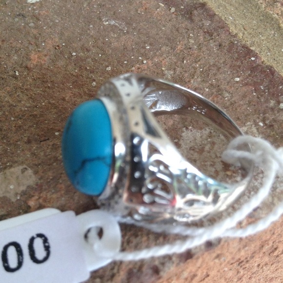 Blue Turquoise White topaz Ring. - Picture 2 of 4