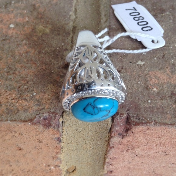 Blue Turquoise White topaz Ring. - Picture 3 of 4
