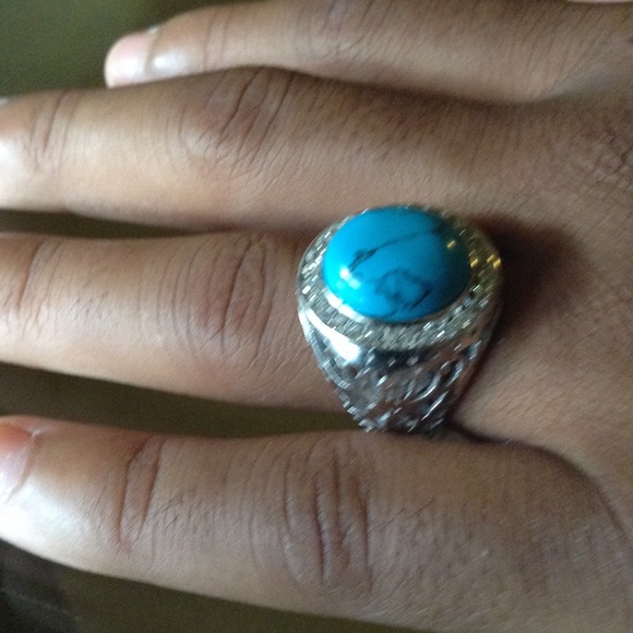 Blue Turquoise White topaz Ring. - Picture 4 of 4