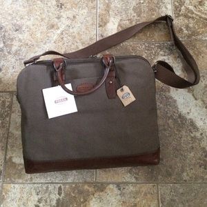 NWT! Fossil unisex leather and canvas computer bag