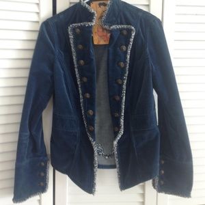 Trendy Blue Velvet IKAHN military jacket