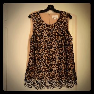 Neiman Marcus Black Lace-Overlay Top. NWOT
