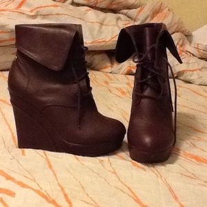 Deep purple wedge heels