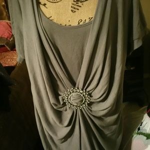 Grey Dress with Beautiful Faux-Diamond Accessory
