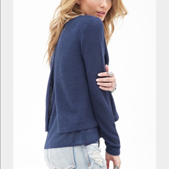 Blue chiffon paneled spilt back sweater