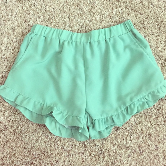 Mint ruffle shorts
