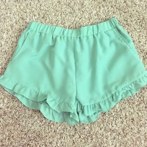 Mint ruffle shorts