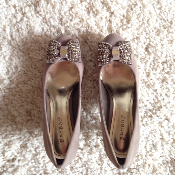 Gray suede pumps