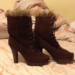 Brown fur boots