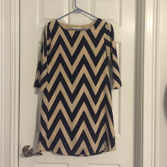 Navy and cream chevron dress