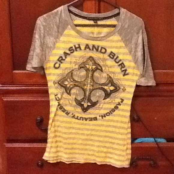 Gray and yellow stripped buckle shirt