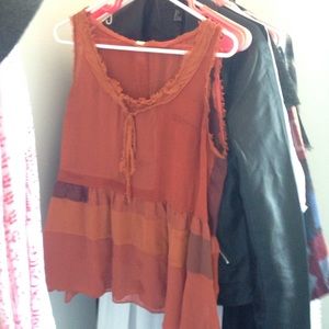 Sheer Orange Patchwork Top