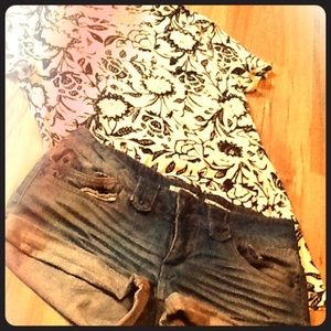 Patterned Tee and Denim Shorts