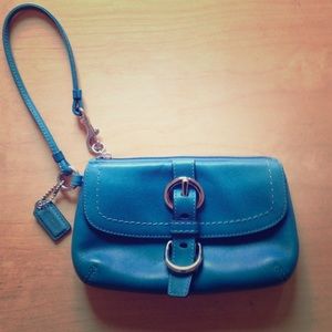 Coach blue-green wristlet.