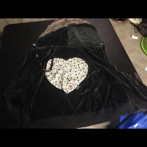 Vs pink velour hoodie with heart bling