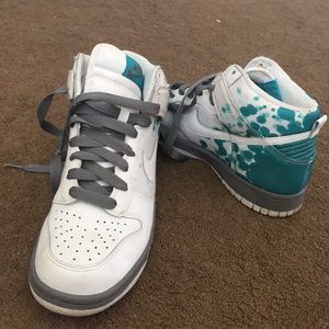Turquoise and Grey Nike High Tops