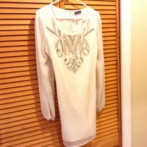 Ivory Lipsy London Embellished shift dress.