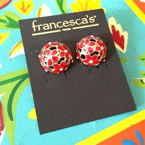 Red and Gold Flower earrings with Rhinestones