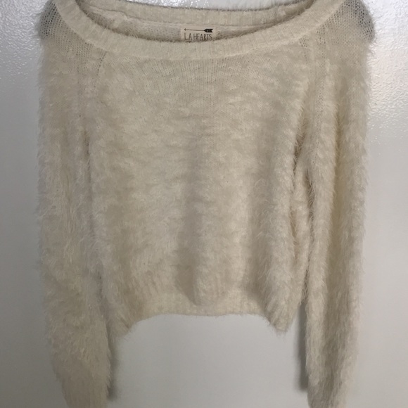 Mid-Drift Fuzzy Sweater in Cream