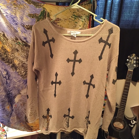 Distressed Cross Sweater