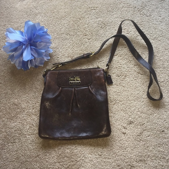 Authentic brown leather Coach cross body bag