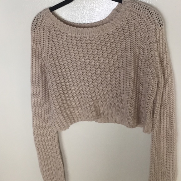 Cute Tan Cropped Knit Sweater