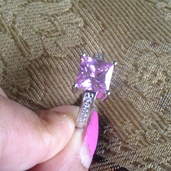 Pink topaz square CZ 925 SS - Picture 2 of 4