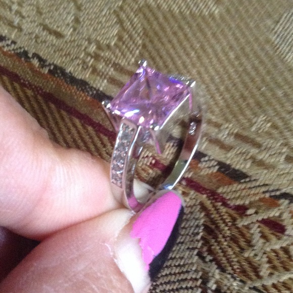 Pink topaz square CZ 925 SS - Picture 3 of 4