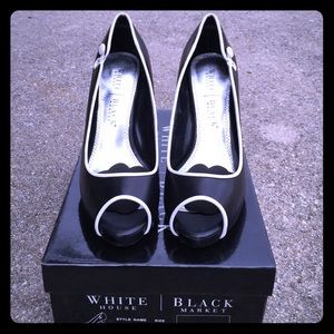 Black & white peep toe pumps