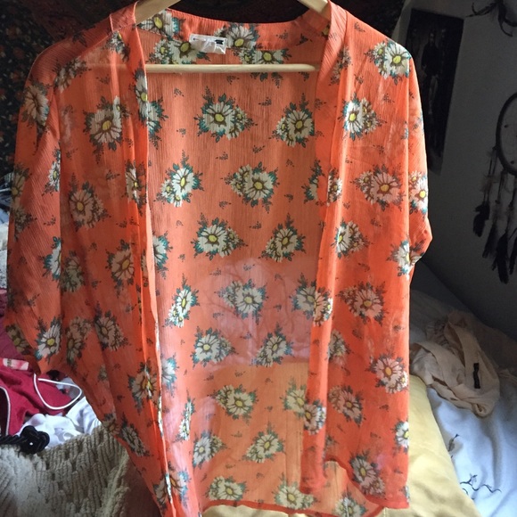 Orange Daisy Print Kimono