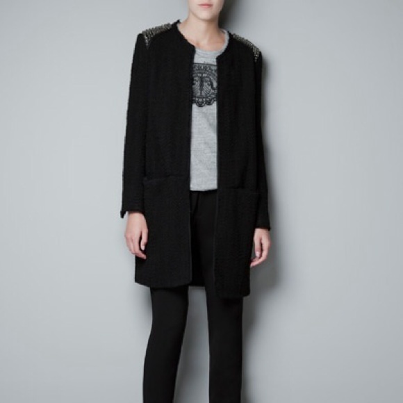 Zara boucle jacket diamanté studded epaulettes