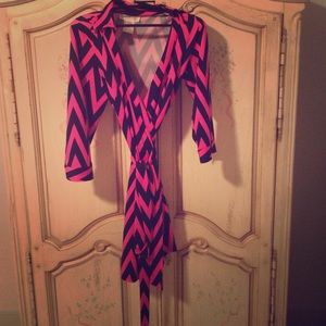 Navy and pink chevron wrap dress